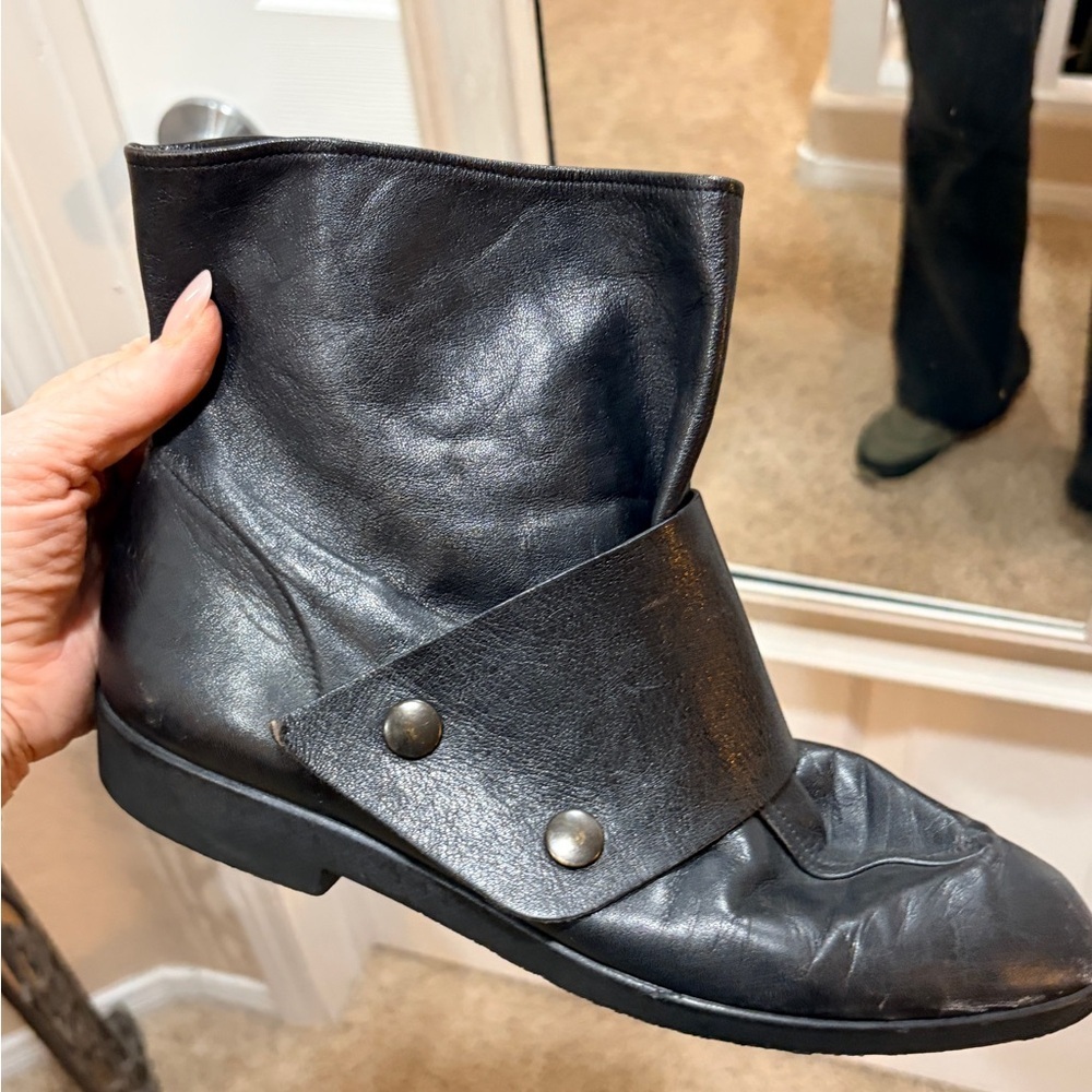 Made in France Stylish Black Leather Womens Short Booties- 8-8.5